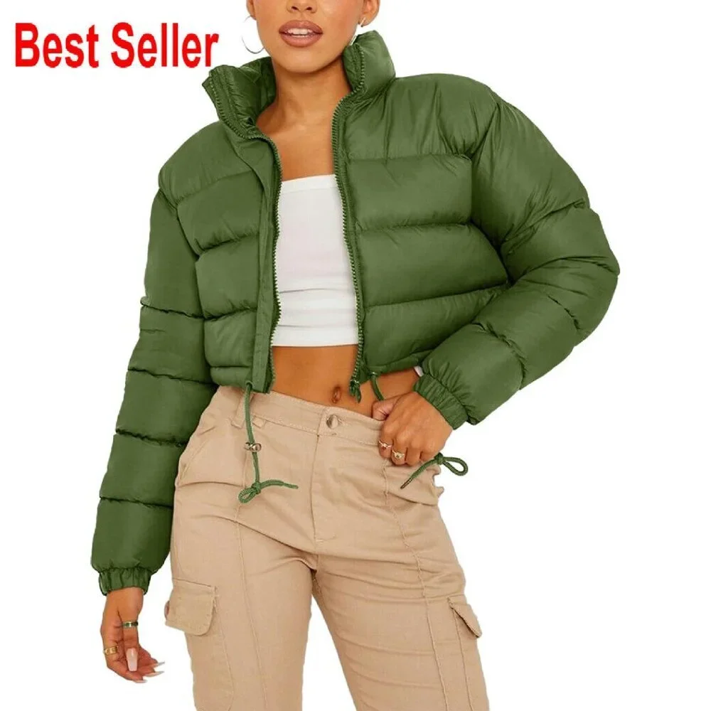 Cropped Puffer Jacket Quilted Lightweight Winter Coat Chic Minimal